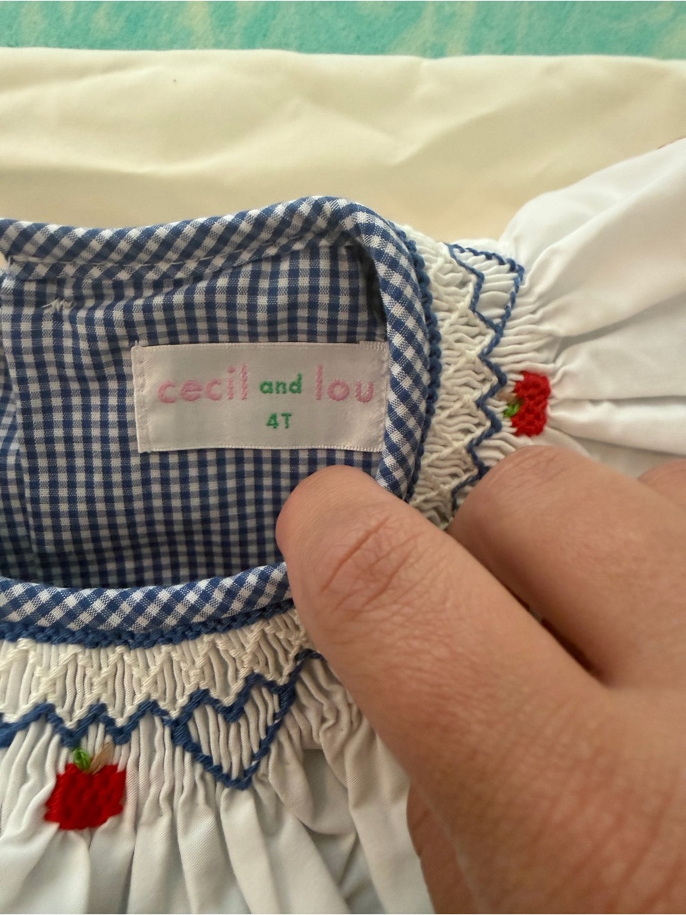 NWT Cecile & Lou Blue Gingham Ruffle Collar Dress - Picture 3 of 3